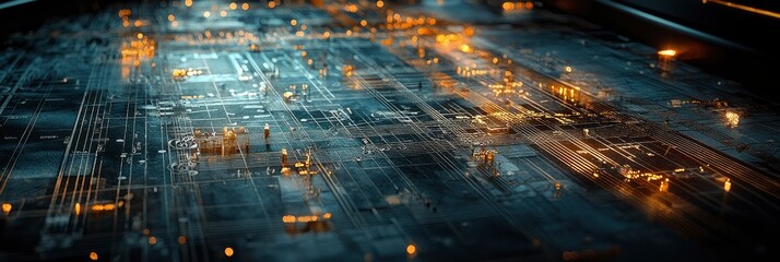 Fototapeta premium Abstract Circuit Board Background with Glowing Lights