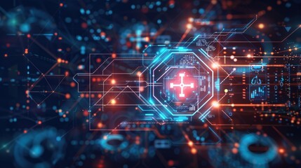 Fototapeta premium Digital AI health monitoring background with modern tech patterns and ample copy space for business or medical messaging