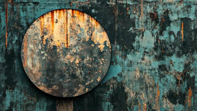 Exploring the beauty of aged texture and color on a weathered wall with a rusty circular detail