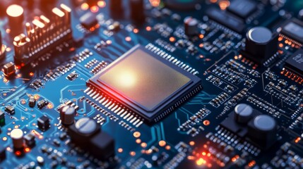 Fototapeta premium Automatic Pick and Place machine quickly installs Components on Generic Circuit Board. Electronics and Circuit board Manufacturing. Bright Environment