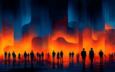 Fototapeta premium Realistic, an indigo and black shadow art illustration showing customer loyalty trends. Blue and orange accents