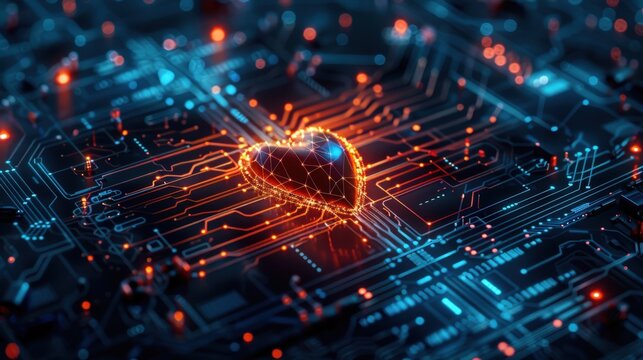 Abstract AI in healthcare backdrop with advanced technology motifs and space for overlaying health-related content or updates