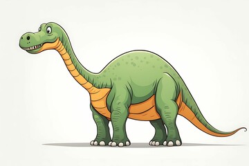 Naklejka premium Cartoon Illustration of a Green Dinosaur with Orange Stripes