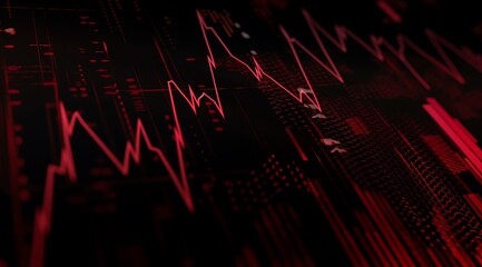 Obraz premium Red graph going down, stock market crash, red arrow pointing downward, dark background