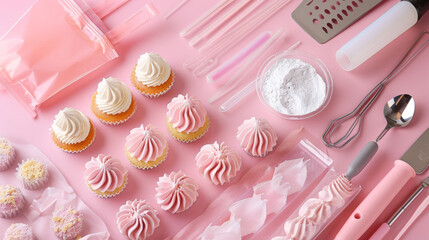 Cake Decorating Set: Set of tips, bags, and other tools for decorating cakes