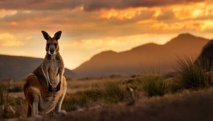 ワラビーと夕焼け