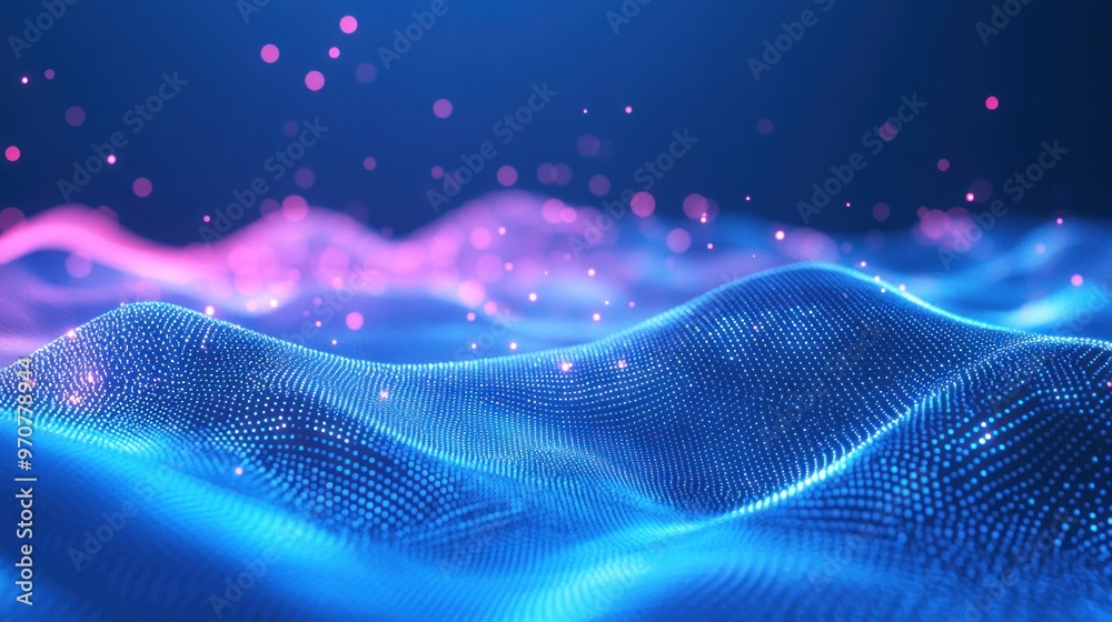 Wall mural abstract digital landscape with blue and pink lights