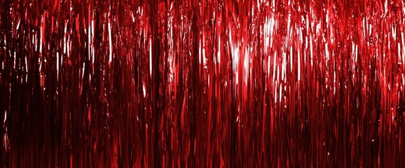 Glittering red foil fringe curtain backdrop for festive celebrations and event decor