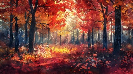 Fototapeta premium Beautiful Multicolored Forest Trees with Colorful Leaves