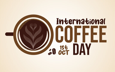 International Coffee Day - brush lettering quote. Hand drawn logotype with typography and drops signs on white background. Vector illustration with slogan for print, banner, flyer, posters
