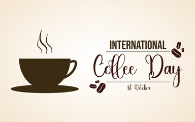 International Coffee Day - brush lettering quote. Hand drawn logotype with typography and drops signs on white background. Vector illustration with slogan for print, banner, flyer, poster