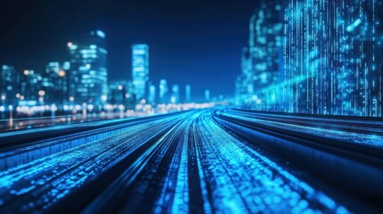 Fototapeta premium Cityscape Highway at Night with Digital Code