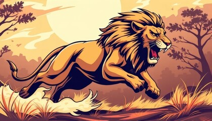 Intense Lion Chase in the Savanna	