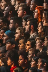 Fototapeta premium Collage of many people from different ethnicities, side profiles, smiling faces