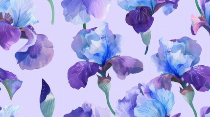 watercolor blue irises flowers over white background