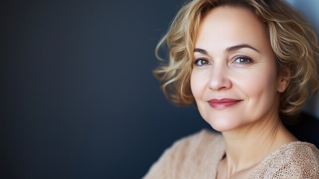 Professional portrait of a smiling middle-aged woman for business and personal branding