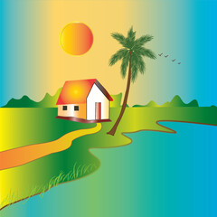 Painting art drawing sky and coconut tree