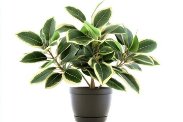 houseplant   young Ficus elastica a potted plant isolated over white