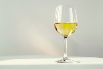 A single glass of white wine placed on a table, ready for serving