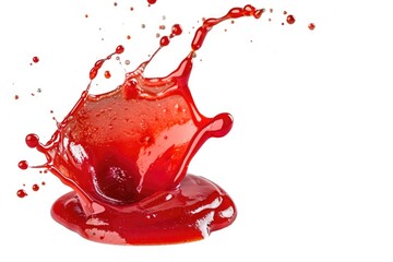 A close-up shot of red liquid splashing on a white surface