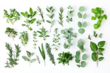 Herbs  eucalyptus  and plants collection on white background