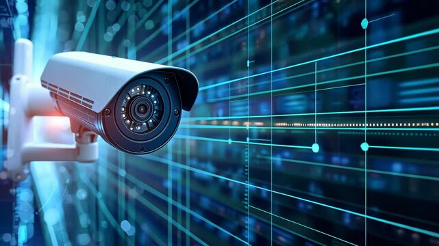 Securing networks with AI cloud based firewall and advanced camera technology. Concept AI Security, Cloud-Based Firewall, Advanced Camera Technology, Network Protection