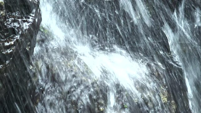 Closeup shot of splash of the brook, cascade. 4K