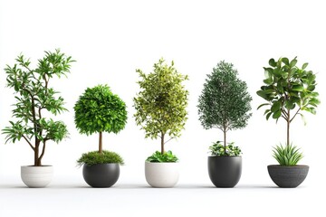 Fototapeta premium Fake potted trees for room decor isolated on white.
