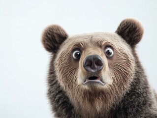 Obraz premium Shocked bear with big eyes portrait - cute animal expression on white