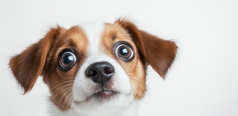 Shocked cute puppy with big eyes isolated on white for pet-themed design