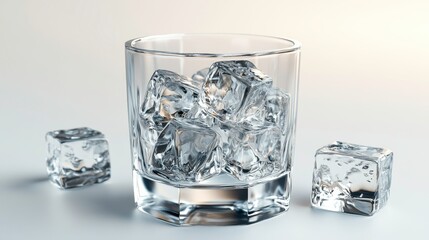 Rocks glass clipart, element, 3D illustration, realistic, isolated on white background