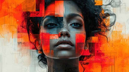 Abstract digital collage featuring diverse people intertwined with vibrant textures, geometric shapes, and surreal objects