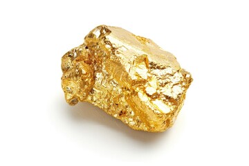 A small piece of gold sitting on a clean white surface, ideal for use in illustrations about treasure or valuable items