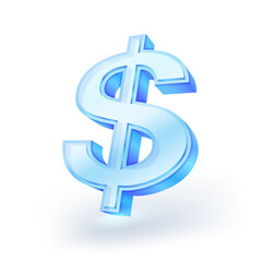 3D glass dollar symbol icon isolated on white background. Vector illustration.