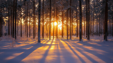 Golden Sunset in a Snow-Covered Forest (christmas-tree)