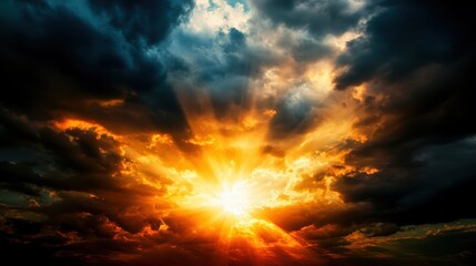 Fototapeta premium A breathtaking sunset with vibrant colors and dramatic clouds, creating a serene and inspirational atmosphere.