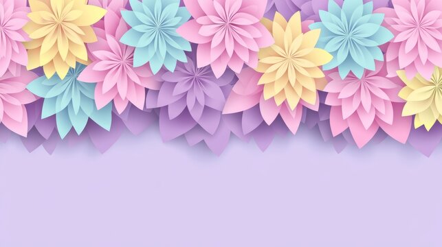A modern illustration of a cute cartoon flower border on a light orchid background, ideal for adding a whimsical element to your project