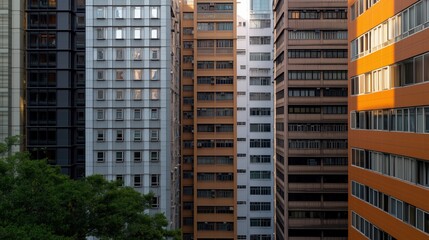 Fototapeta premium Urban architecture: symmetry of tall buildings in hong kong's skyline