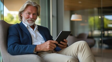 The Man with Tablet Relaxing