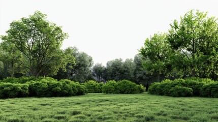 A peaceful scene with a lush green field and trees in the background, perfect for nature or landscape related uses