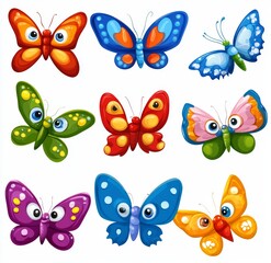 Butterfly cartoon collection on white background