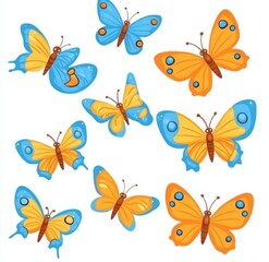 An animated collection of butterflies on white