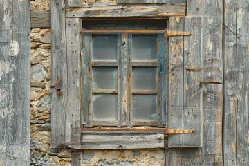 A traditional wooden window with a glass pane set into a stone wall