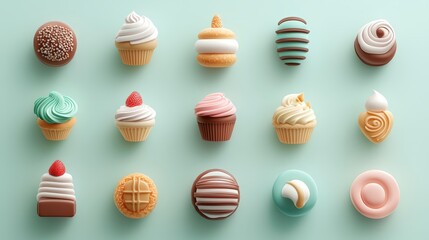 3D bakery menu board with floating dessert icons