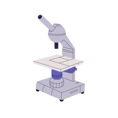 Electronic microscope icon. Chemistry research in laboratory. Lab equipment to examine medical analysis. Tool for science discovery, experiment. Flat isolated vector illustration on white background