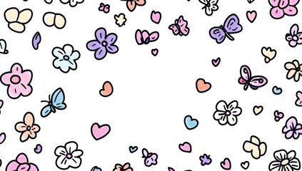 Modern background with abstract colorful flowers doodles