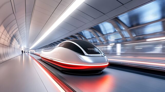 Futuristic Hyperloop Pod Racing at High Speed in Vacuum Tube