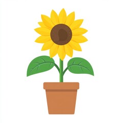 Obraz premium In this cartoon yellow flower illustration, a sunflower grows in a flower pot.