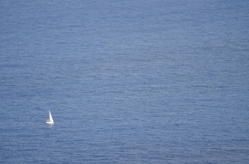 Sailboat off the north coast of La Gomera. Canary Islands. Spain.