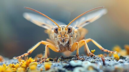 Fototapeta premium A closeup photo of a bee with two legs visible, likely an orange tip bee.